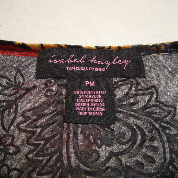 Isabel Hayley Velvet Burnout Floral Paisley 3/4 Sleeve Stretch Knit Top Size PM - Picture 2 of 6